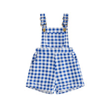 (2-3 Years, Blue) Toddler Girl Boy Summer Jumpsuit Cute Plaid Print Sleeveless Square Neck Overall Shorts with Pockets