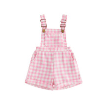 (18-24 Months, Pink) Toddler Girl Boy Summer Jumpsuit Cute Plaid Print Sleeveless Square Neck Overall Shorts with Pockets
