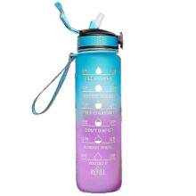(Style 2) 1000ml Free Motivational With Time Marker Fitness Jugs Gradient Color Cups Outdoor Frosted Water Bottle