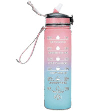 (Style 3) 1000ml Free Motivational With Time Marker Fitness Jugs Gradient Color Cups Outdoor Frosted Water Bottle