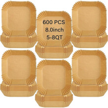 600 Pieces Air Fryer Paper Liners Disposable 8 Inch Parchment Paper Liners for Air Fryer Basket Square Airfryer Liners for 5-8QT Air fryer, Baking, R