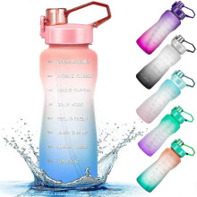 Half Gallon/64 oz Water Bottle, Large Motivational Water Bottles with Time Marker & Straw, 100% Spill Proof BPA Free Tritan Water Jug, for Fitness, Gy