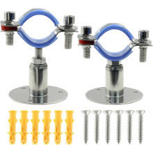 2PCS 304 Stainless Steel Wall Mount Ceiling Mount Pipe Supports,Suitable for OD Pipe 1"(32-34mm),Adjustable Height 30-50mm, Adjustable Pipe Bracket Cl