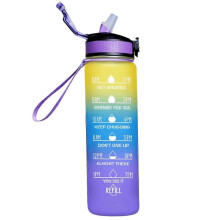 (Style 1) 1000ml Free Motivational Sports Jug With Time Marker Outdoor Fitness Mug Gradient Color Mug Outdoor Frosted Water Bottle
