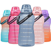 JUSCH Large 1 Gallon Motivational Water Bottle with Paracord Handle & Removable Straw - Leakproof Tritan BPA Free Fitness Sports Water Jug with Time M