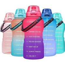 JUSCH Large 1 Gallon Motivational Water Bottle with Paracord Handle & Removable Straw - Leakproof Tritan BPA Free Fitness Sports Water Jug with Time M