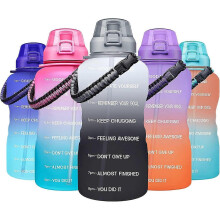 Large 1 Gallon Motivational Water Bottle with Paracord Handle & Removable Straw - Leakproof Tritan BPA Free Fitness Sports Water Jug with Time Marker