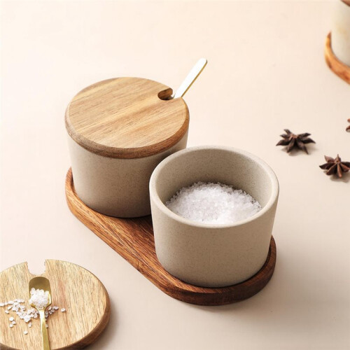 Ceramic Kitchen Seasoning Jars Set - Salt, Pepper, and MSG Containers 3pcs 2