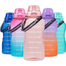 Large 1 Gallon Motivational Water Bottle with Paracord Handle & Removable Straw - Leakproof Tritan BPA Free Fitness Sports Water Jug with Time Marker