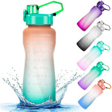 Half Gallon/64 oz Water Bottle, Large Motivational Water Bottles with Time Marker & Straw, 100% Spill Proof BPA Free Tritan Water Jug, for Fitness, Gy