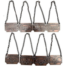 Liquor Decanter Tags, Deluxe Set Of Liquor Tags for Bottles Or Decanters, Set Of Eight with Adjustable Chain Features - Whiskey, Bourbon, Scotch,