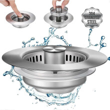 Universal Kitchen Sink Drain Strainer Stainless Steel Pop Up Stopper Anti-Clog Food Catcher Basket Odor Filter Plug