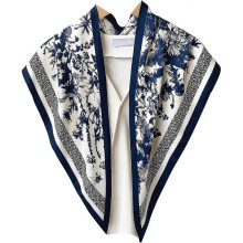 Triangle Shawls Scarf Head Hair Neck for Women Scarves Fashion Silk Feeling Lady Lightweight 56.327.95inch  K29-blue and White Porcelain Patterns（