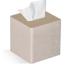 (Beige)Tissue Box Cover Square PU Leather Facial Tissue Box Holder for Dresser Bathroom Decor -Qin