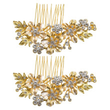 2X Hochzeit Braut Haar Kaemme Vintage Nachahmung Kristall Haarnadeln Prom Schmuck Gold Silber Blumenmuster Haarschmuck Zubehoer Pins Frauen Gold