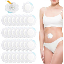 (White flower shape) 50PCS Castor Oil Patches, Castor Oil Pack Wraps Disposable Organic Cotton Self-Adhesive Pads for Belly