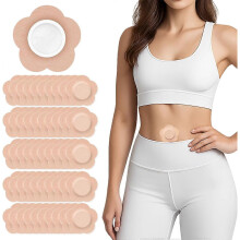 (Flower-shaped skin tone) 50PCS Castor Oil Patches, Castor Oil Pack Wraps Disposable Organic Cotton Self-Adhesive Pads for Belly