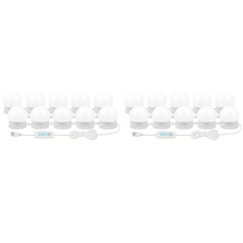 2X LED Vanity Lights for Mirror, Vanity Lights Stick  with 10 Dimmable Bulbs, USB Cable Mirror Lights