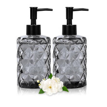 Black soap dispenser, glass soap dispenser for bathroom, refillable pump dispenser for kitchen with stainless steel funnel, 330 ml vintage soap disp