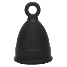 Copa menstrual de silicona para mujer, suave, elástica y reutilizable. Herramienta para el cuidado corporal femenino. Color negro. Talla