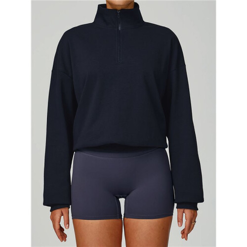 Felpa con Mezza Zip da Donna, Autunno e Inverno, Pullover Caldo, Casual e Antivento Blu Scuro M 1