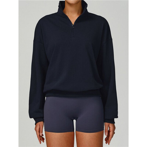 Felpa con Mezza Zip da Donna, Autunno e Inverno, Pullover Caldo, Casual e Antivento Blu Scuro M 2