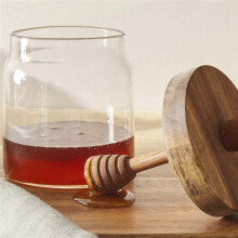 Honigglas Aus Glas mit Holzlöffel, 500 Ml, Luftdichter Honigspender für Küche und Esszimmer