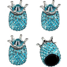(blue) Car Tire Valve Stem Caps, Handmade Crown Crystal Rhinestone Car Stem Air Caps Cover, Universal For Most Vehicles - Crown Red - 4pcs