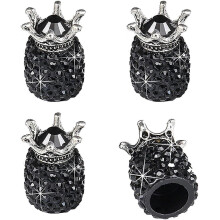 (black) Car Tire Valve Stem Caps, Handmade Crown Crystal Rhinestone Car Stem Air Caps Cover, Universal For Most Vehicles - Crown Red - 4pcs