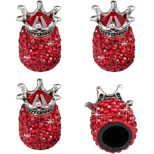 (red) Car Tire Valve Stem Caps, Handmade Crown Crystal Rhinestone Car Stem Air Caps Cover, Universal For Most Vehicles - Crown Red - 4pcs