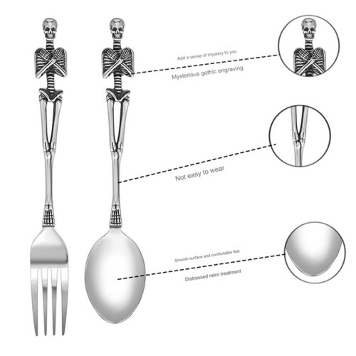 Halloween Fork Skeleton Skull Handle Tableware Vintage Dinner Table Flatware Set Christmas Gifts A 2