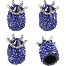 (Navy blue) Car Tire Valve Stem Caps, Handmade Crown Crystal Rhinestone Car Stem Air Caps Cover, Universal For Most Vehicles - Crown Red - 4pcs