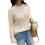 Damen Langarmpullover Herbst Rippstrickpullover Locker Rundhals Zopfmuster Pullover Jumper Tops Aprikose L 2