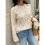 Damen Langarmpullover Herbst Rippstrickpullover Locker Rundhals Zopfmuster Pullover Jumper Tops Aprikose L 5