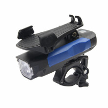 Luz para bicicleta de 500 lúmenes con soporte para teléfono móvil, luz delantera multifunción con bocina y batería de 2400 mAh (negro y