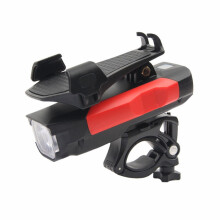 Luz para bicicleta de 500 lúmenes con soporte para teléfono móvil, luz delantera multifunción con bocina y batería de 4000 mAh (negro y