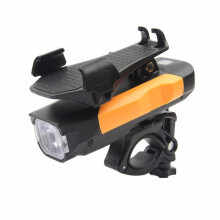 Luz para bicicleta de 500 lúmenes con soporte para teléfono móvil, luz delantera multifunción con bocina y batería de 2400 mAh (negro y