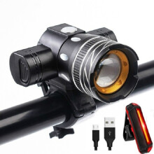 7602 LED USB-Lade-Teleskop-Zoom-Fahrradfrontlicht, Spezifikation: Scheinwerfer + 11034 Rücklicht