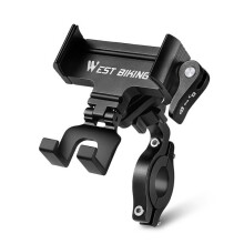 WEST BIKING Fietstelefoonhouder van aluminiumlegering voor racefietsen/mountainbikes, navigatiehouder, kleur: stuurzwart