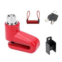 Antivol de frein à disque portable pour vélo et moto, avec cordon de rappel rouge.