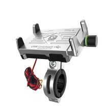 Kewig M6 Motorrad-Handyhalterung aus Aluminiumlegierung, wiederaufladbar, mit Schalter, wasserdicht, stabil, Navigationshalterung (Silb