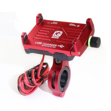 Kewig M6 Motorrad-Handyhalterung aus Aluminiumlegierung, wiederaufladbar, mit Schalter, wasserdicht, stabile Navigationshalterung (Rot)