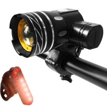 Luz delantera para bicicleta 7602 LED con carga USB, zoom telescópico. Especificaciones: Faro delantero + luz trasera 056.