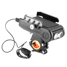 Luz delantera para bicicleta BG-2021 4 en 1 con soporte para teléfono móvil y bocina, para bicicleta de montaña. Color: Negro, 4000 mAh