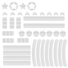 Two sets sold per unit: reflective decals for motorcycles, bicycles, children's balance scooters, and glow-in-the-dark reflective decor