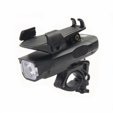 Luz para bicicleta de 500 lúmenes con soporte para teléfono móvil, luz delantera multifunción con bocina y batería de 4000 mAh (negra).