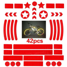 Two sets sold per bicycle. Honeycomb reflective stickers, nighttime reflective markings, grid stripe warning stripes (red).