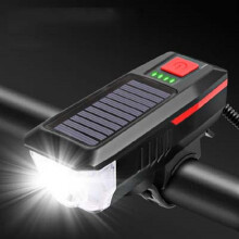 Faro solar para bicicleta con bocina, luz para paseos nocturnos, carga USB, linterna deslumbrante para bicicleta (rojo)