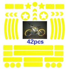 Two sets sold per bicycle. Honeycomb reflective stickers, nighttime reflective markings, grid stripe warning strips (fluorescent yellow
