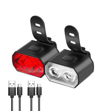 Conjunto de faro delantero para bicicleta con doble bombilla T6 + luz trasera LED de 16 LED, recargable y de advertencia para casco.